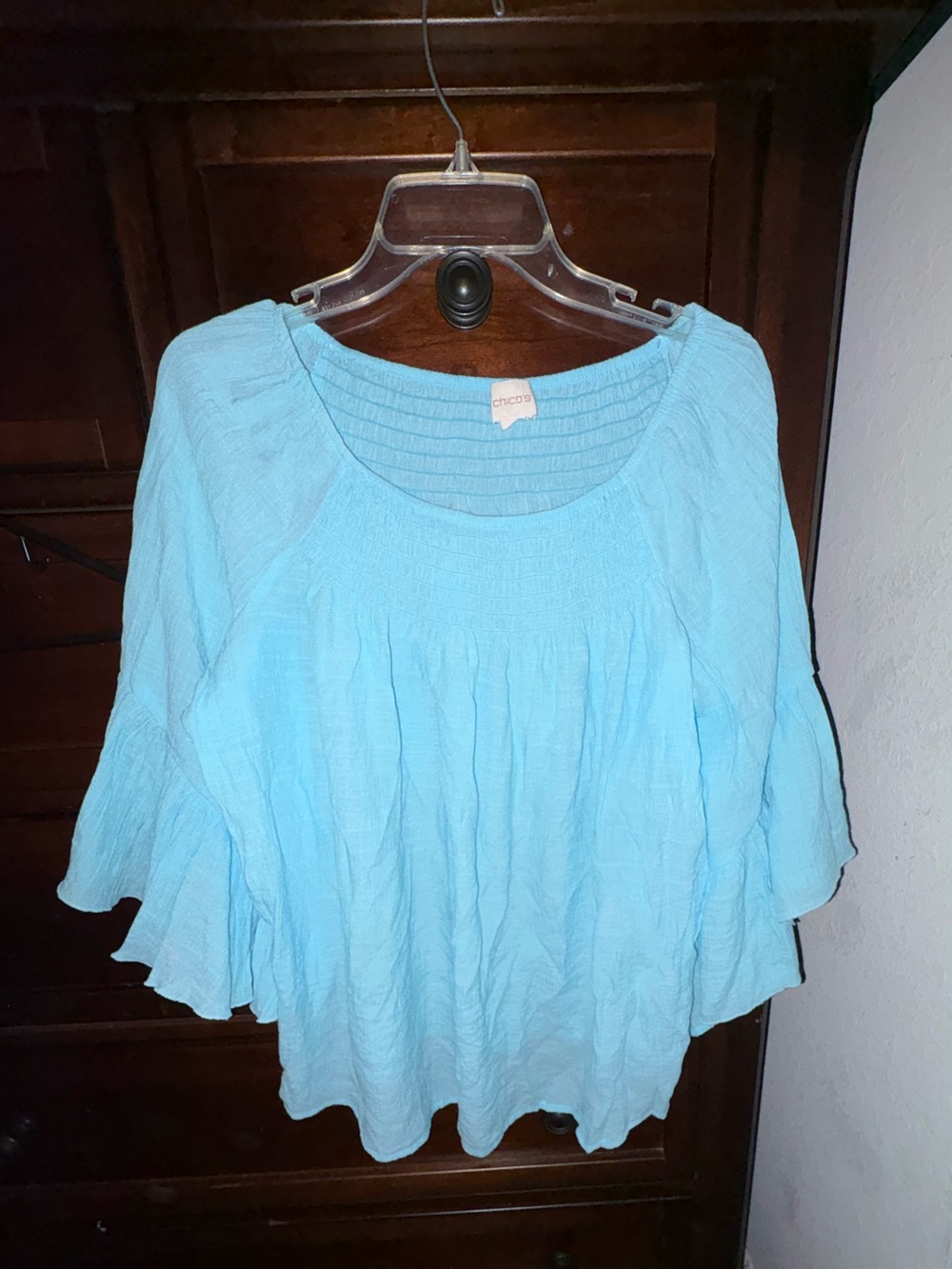 Chico's Light Blue Gauzy Peasant Blouse